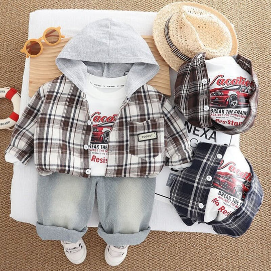 Hooded checkered three piece piece set